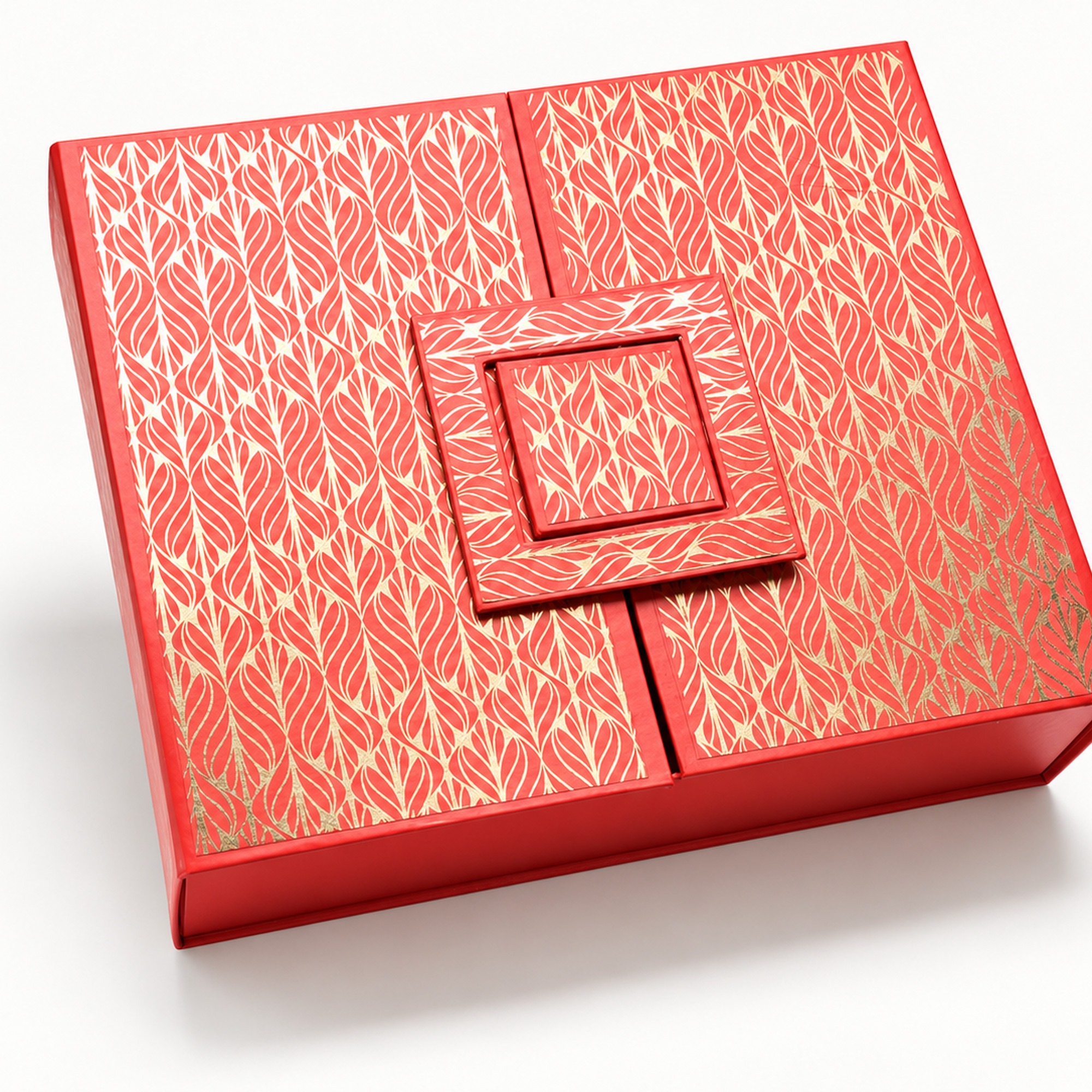 Red & Gold Leaf Double-Door Gift Box, shown in a square detail crop.