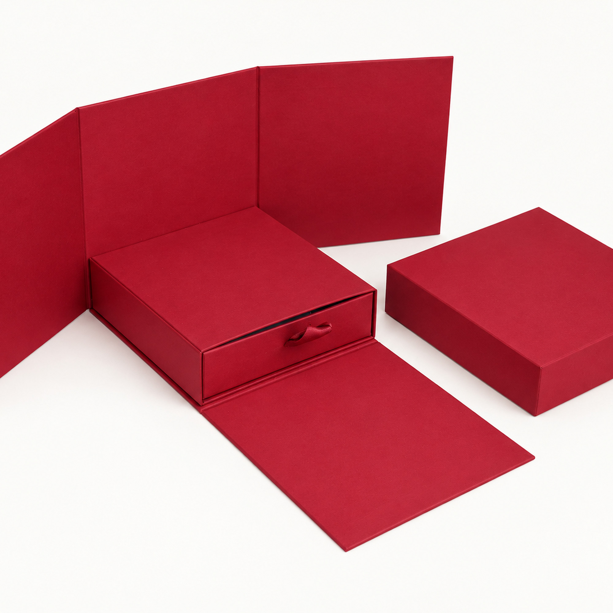 Cropped detail of the burgundy wraparound drawer gift box.