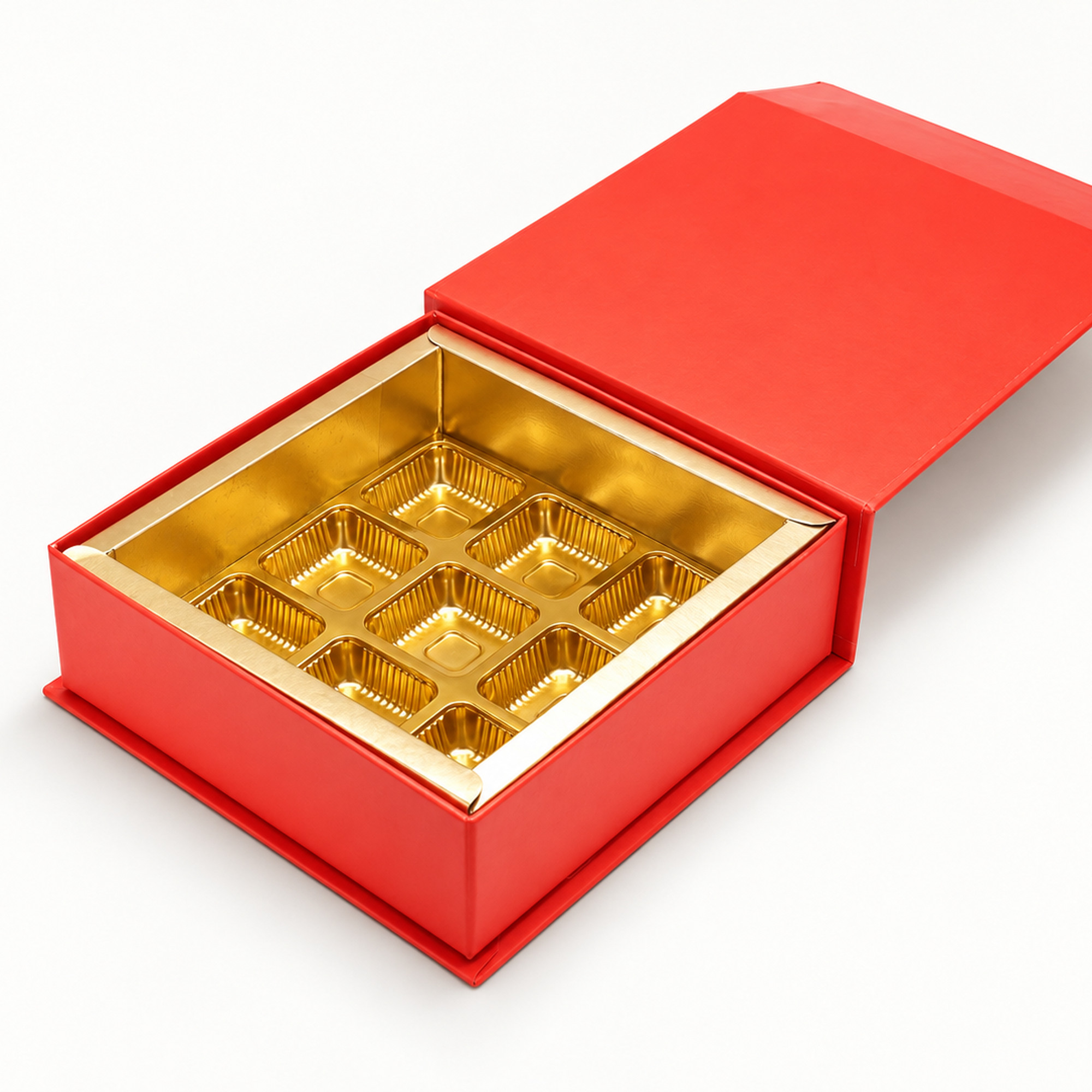 Red & Gold Nine-Cavity Chocolate Box, shown in a square detail crop.