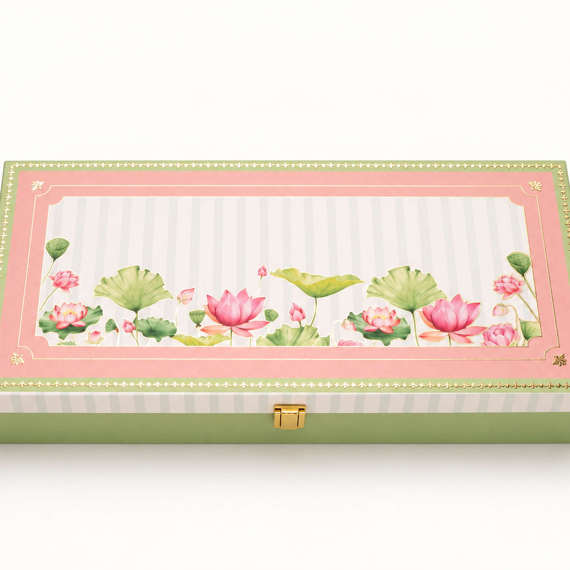 Pastel Lotus Gold-Clasp Gift Box, shown in a square detail crop.